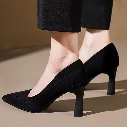 Etiquette high heels women's suede soft soles are not tired of standing for a long time flight attendant dress commuter professional black work shoes