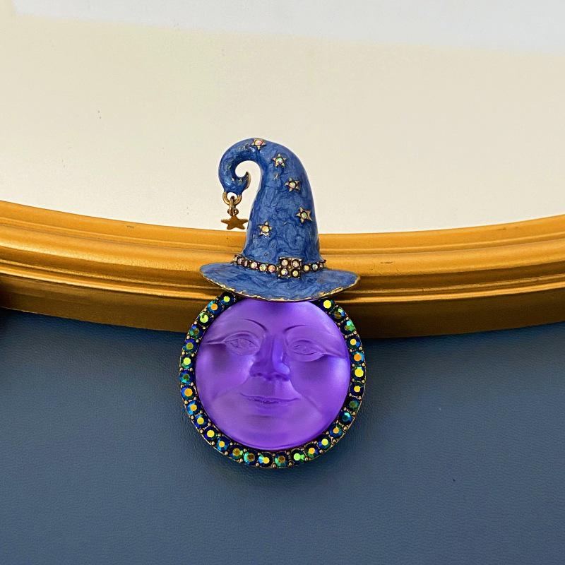 

Винтажная брошь «Лицо Луны» со стразами, с короной из античного серебра и иризирующего лунного камня