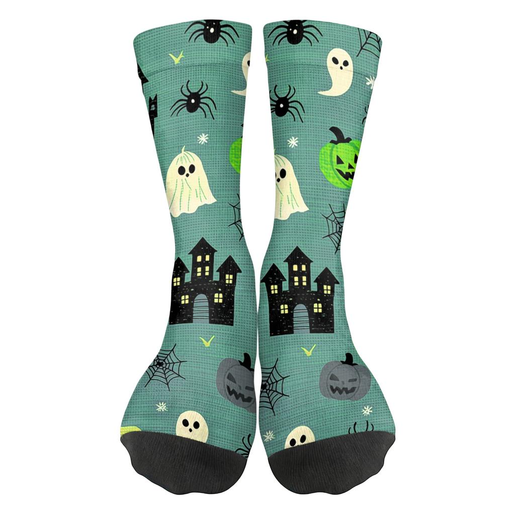 Unisex Breathable Mid-Calf Socks Halloween Print Comfortable Stretchy Crew Socks Suitable for Everyday Wear and Seasonal Use
