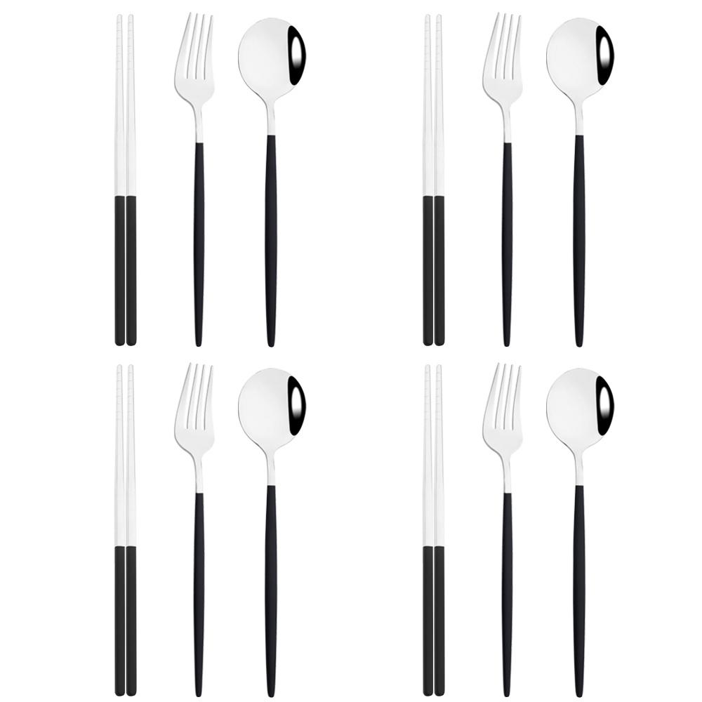 12dílná zlatá jídelní sada hůlky vidlička lžíce příborová sada vysoce kvalitní zrcadlová nerezová ocel příbory korejské nádobí