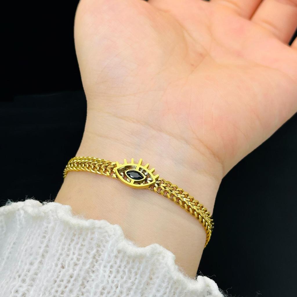 Naszyjnik Niche Design Granatowy Diament Oko Proroka z Owalną Zawieszką na Łańcuszku ze Stali Tytanowej