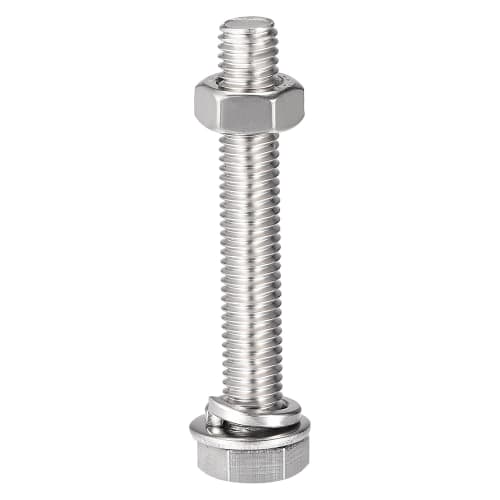 uxcell Hex Thread Bolts, Nuts, and Flat Lock Washer Kit, M8 X 50mm, 304 Stainless Steel, Fully Threaded Hex Bolts, Set of 4