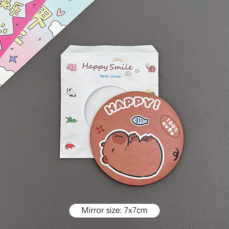 Oglindă portabilă, drăguță, rotundă, mică, oglindă de machiaj cu capibara din desene animate, buzunar simplu, oglindă de machiaj compactă pe o singură față, cadouri mici