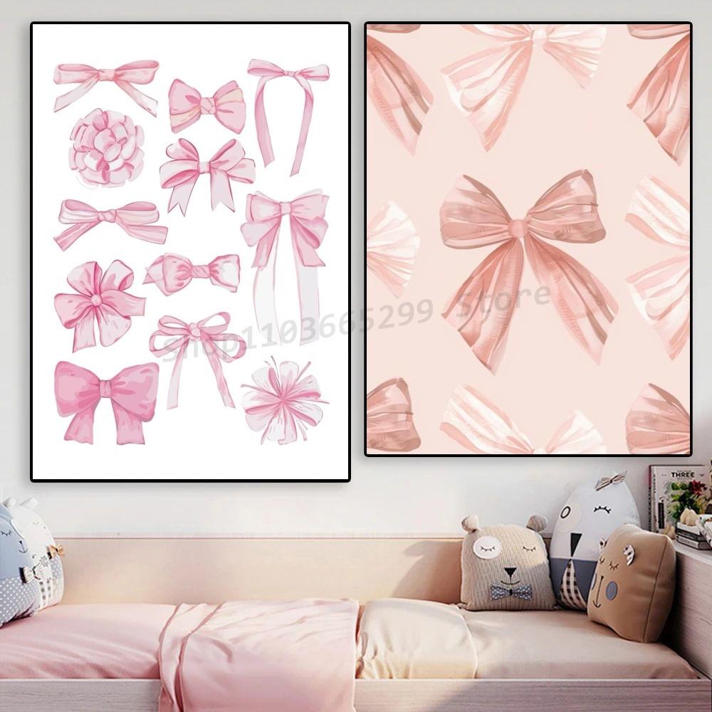 1pc Vintage Trendy Art Pink Bows Colorful Cherry College Poster Self-adhesive Art Waterproof Paper Sticker Wall Decor