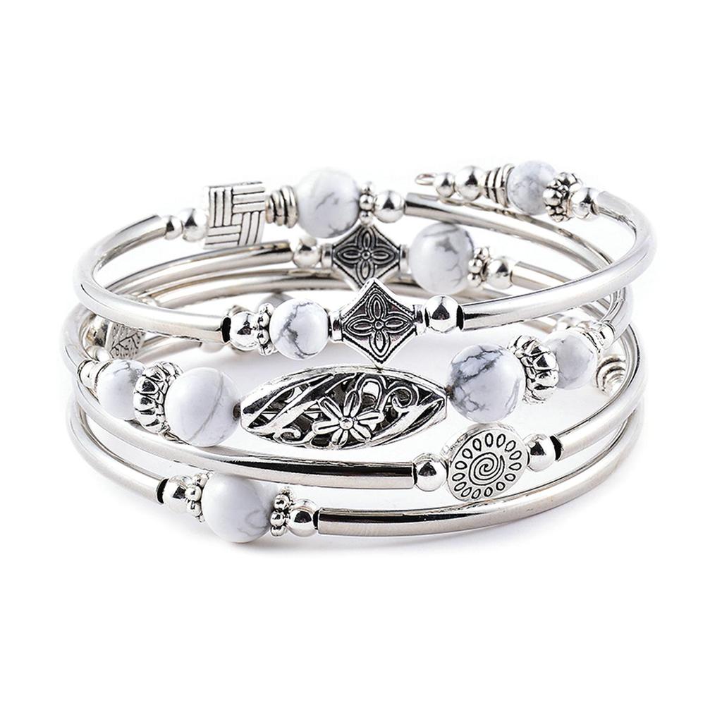 Dámsky náramok prírodné kamene etnické viacvrstvové retro modré tyrkysové korálky zavinovací náramok šperky doplnky