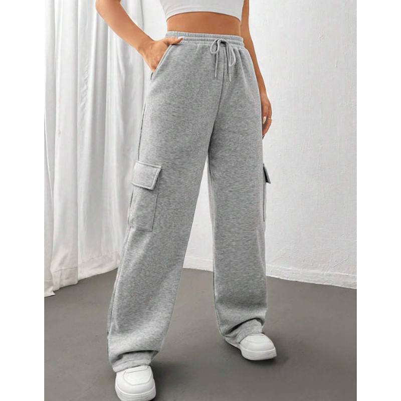 Damen Thermo-Hose Unifarben, Lässige Bequeme Hose mit Seitentaschen und Kordelzug für den Winter, Damen Hosen für Sport und Alltag