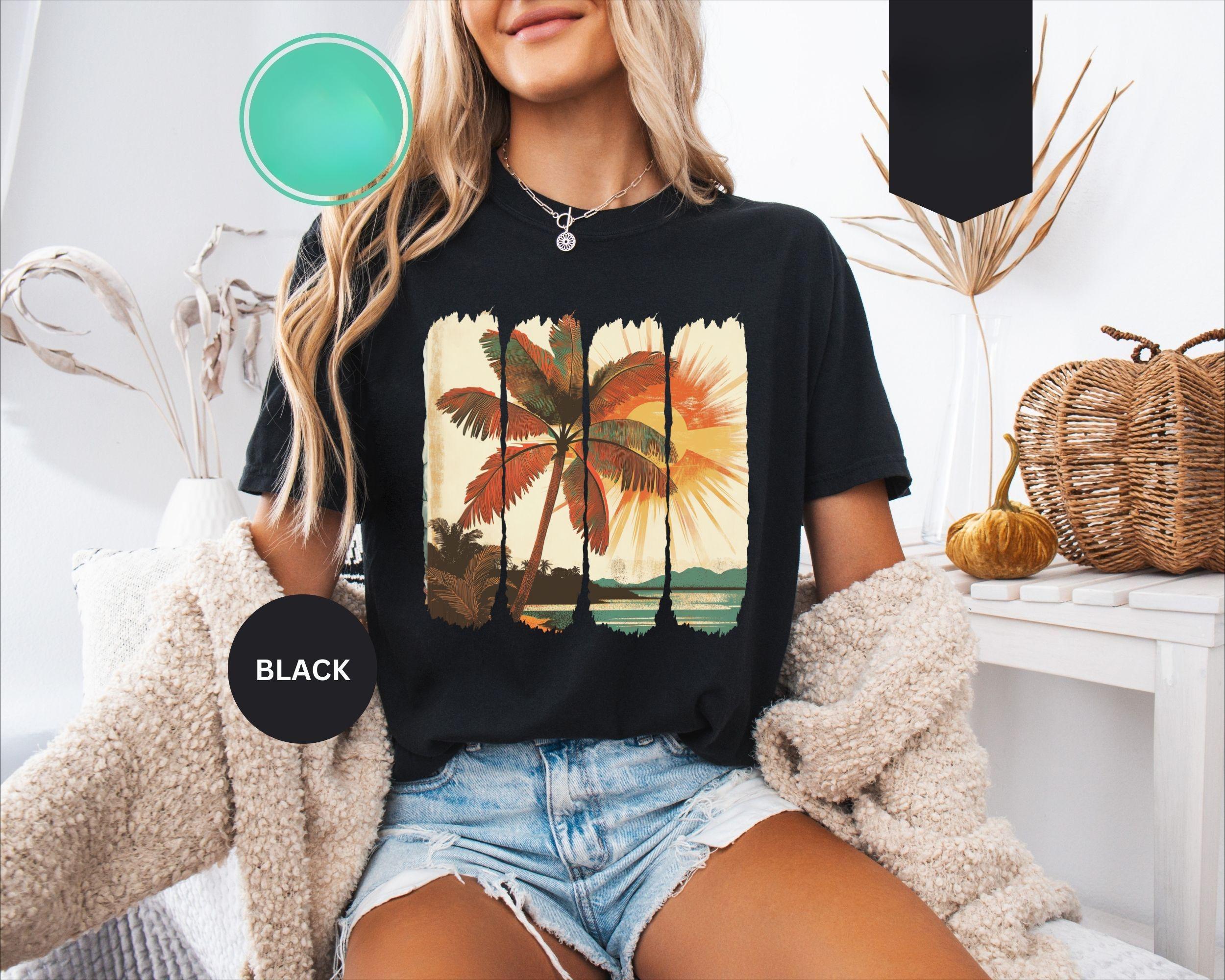 

2026 Summer Womens Retro Tropical Island TShirt Cotton and Breathable Short Sleeve Streetwear Oversized Loose Casual S
