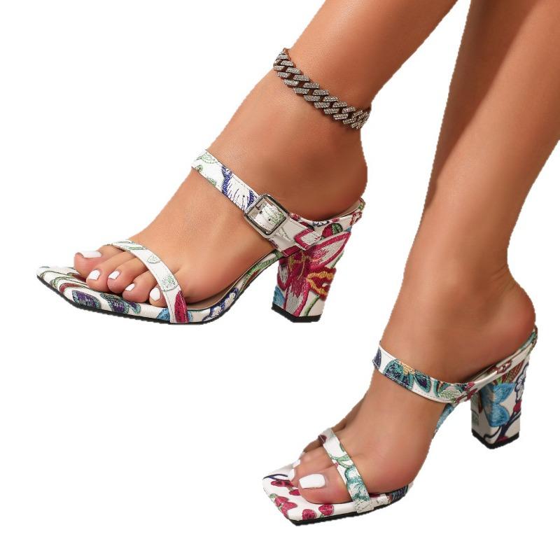 Anti-slip Shoes - New Style Square-toe High-heeled Casual Slippers
