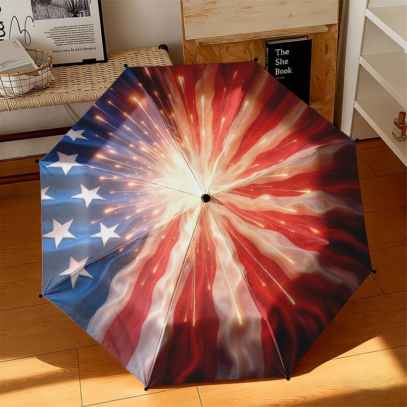 1 Stück Amerikanische Flagge Regenschirm Tragbar Faltbar Eisenrahmen Lochknochenstruktur Outdoor Heim Regenschirm