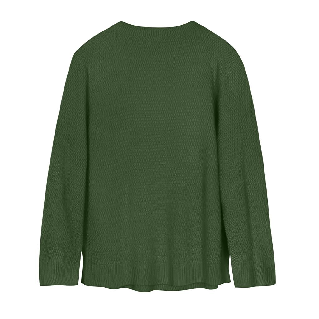 Damen Locker Geschnittenes Einfarbiges Knopfleisten Langarm Rundhals Pullover Strickpullover Top
