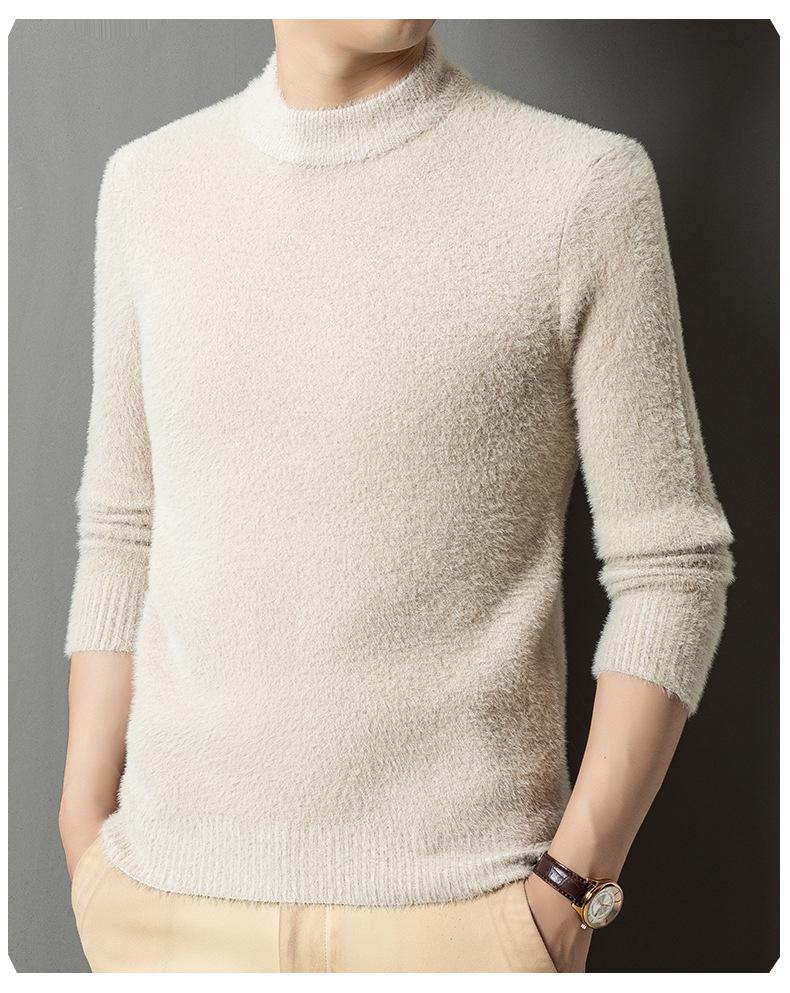 Men's Winter Knitwear: Mink Velvet, Half-High Collar Pullover Sweater