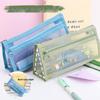 Morandi Transparent Mesh Double-Layer Pencil Bag: Large Capacity, Zipper, Perfect for Students