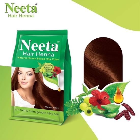 Neeta Hair Henna Colour Naturalny Brąz Kolor Włosów z 5 Naturalnymi Ziołami, Bezamoniakowy Kolor Włosów dla Kobiet i Mężczyzn (125g, Opakowanie 4 sztuk)