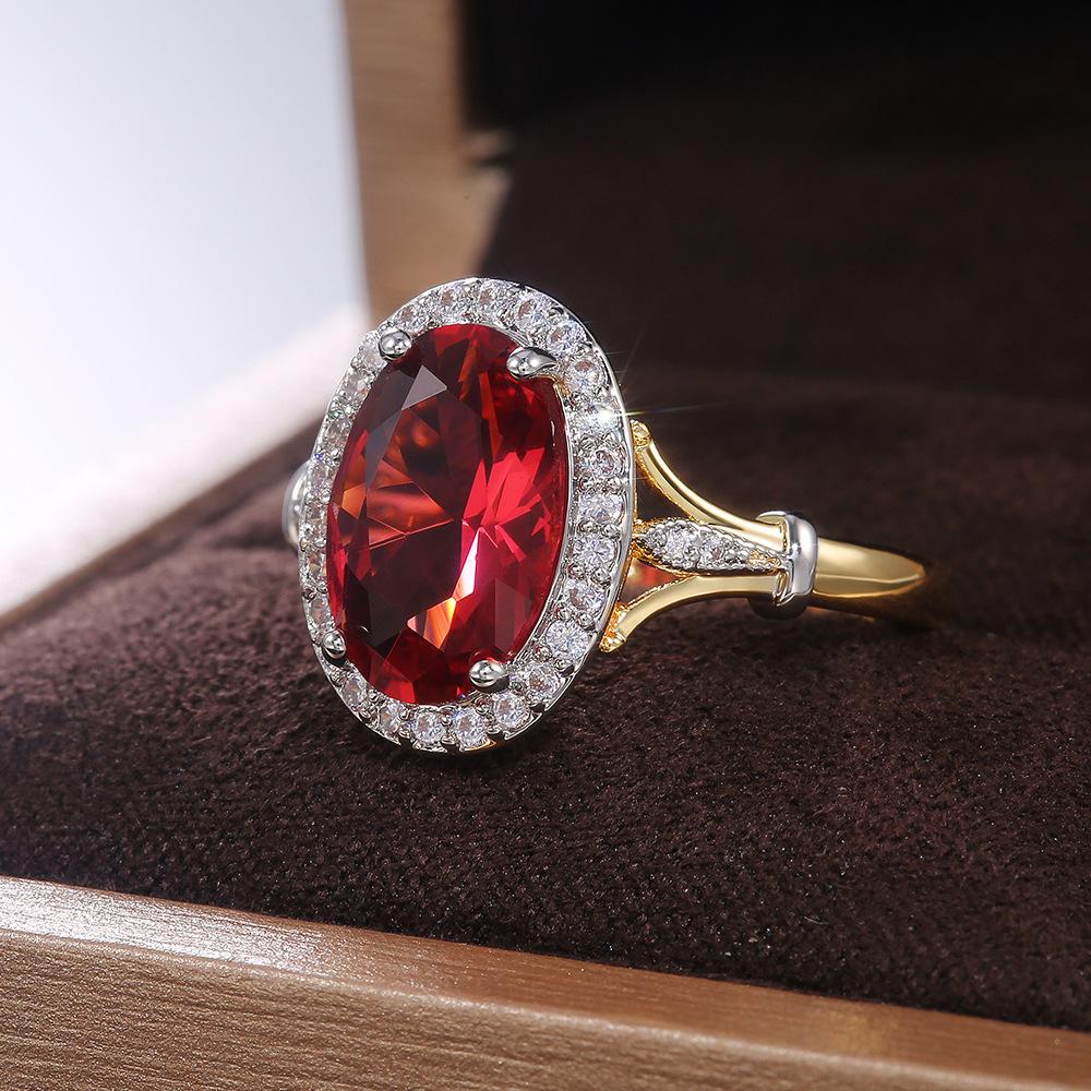 Accessories, Women'S Pomegranate Red Zircon Two-Tone Ring, Classic Women'S Wedding Ring