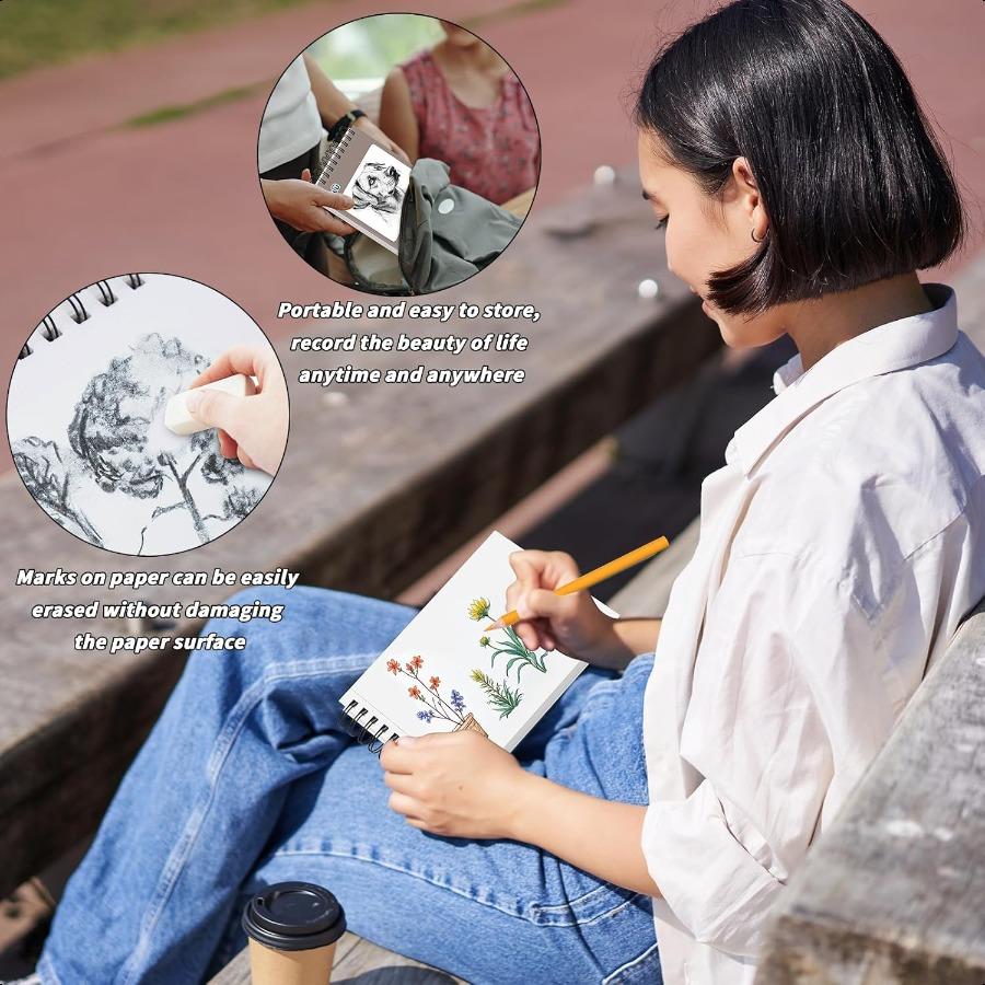 6 Pcs Sketch Book Bulk 5.5 X 8.5 In Drawing Paper Pad Top Spiral Bound Sketch Book 600 Sheet 68lb 100gsm Thick Paper Acid Free