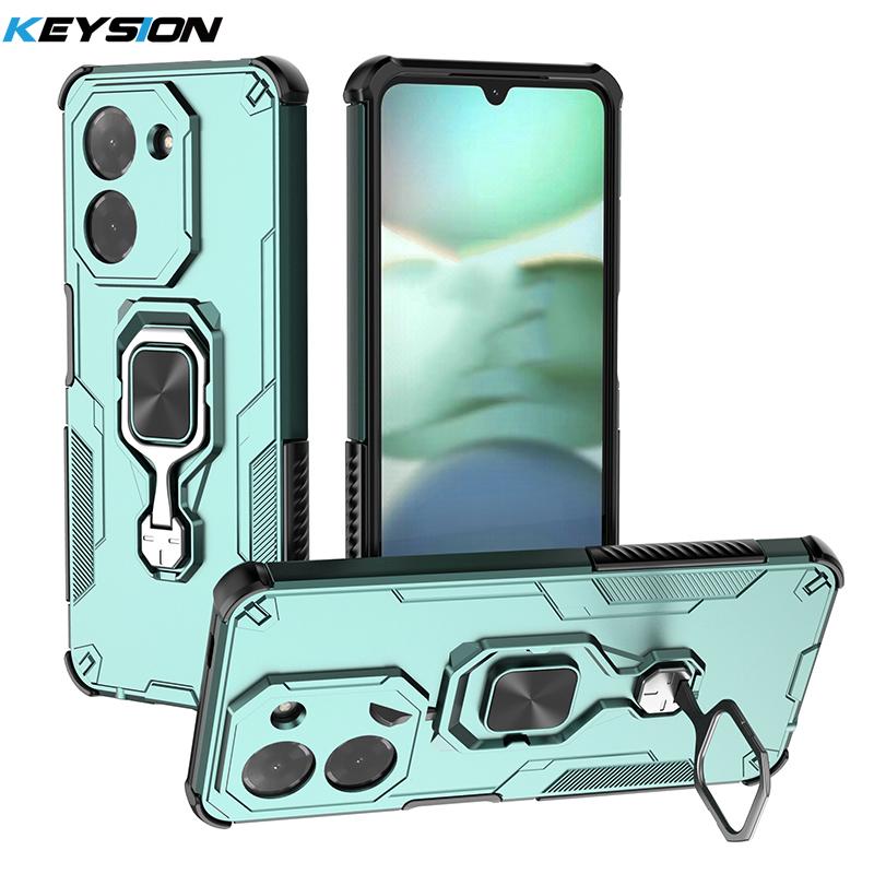 KEYSION Shockproof Armor Case for Redmi A5 4G Soft Silicone+PC Upright Metal Ring Stand Phone Back Cover for Xiaomi POCO C71