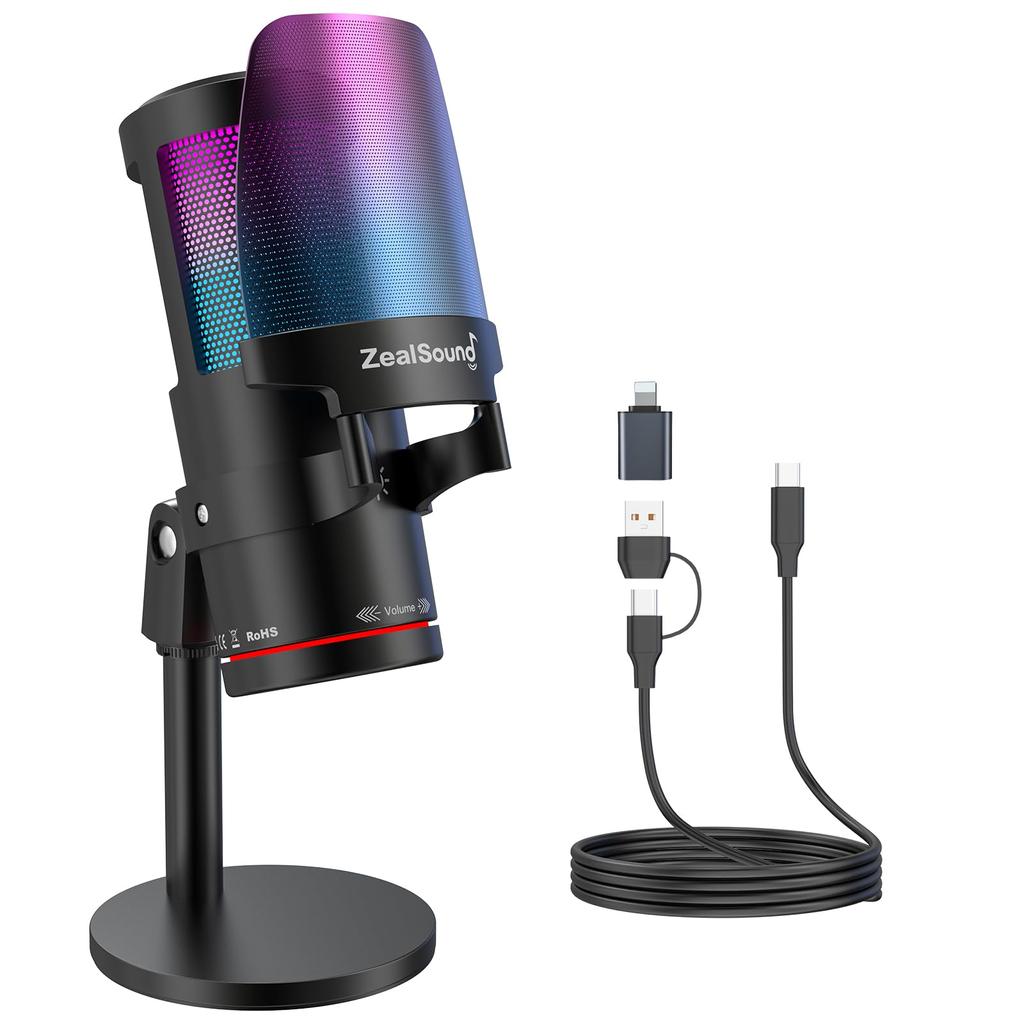Zealsound USB Gaming Microphone Microphone Condenser Microphone Mute Button Cardioid Directivity RGB Light Plug Play Computer Microphone Live