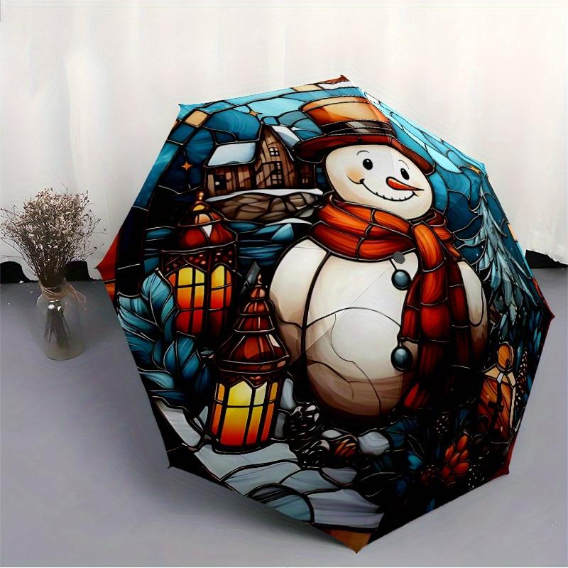 1pc Winter Snowman Automatic Open/close Umbrella, 8-Rib sturdy structure, Portable Travel Umbrella, Parties, Everyday Use, Outdoor Accessory