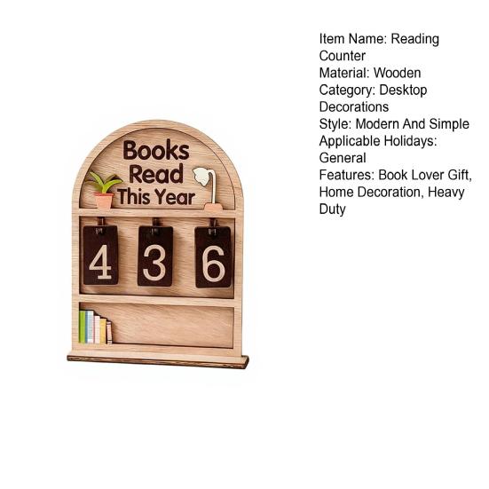 Book Read This Year Counter Track Up to 999 Book Wooden Annual Reading Goal Challenge Tracker with Number Signs Bookshelf Decoration Book Lovers Gift