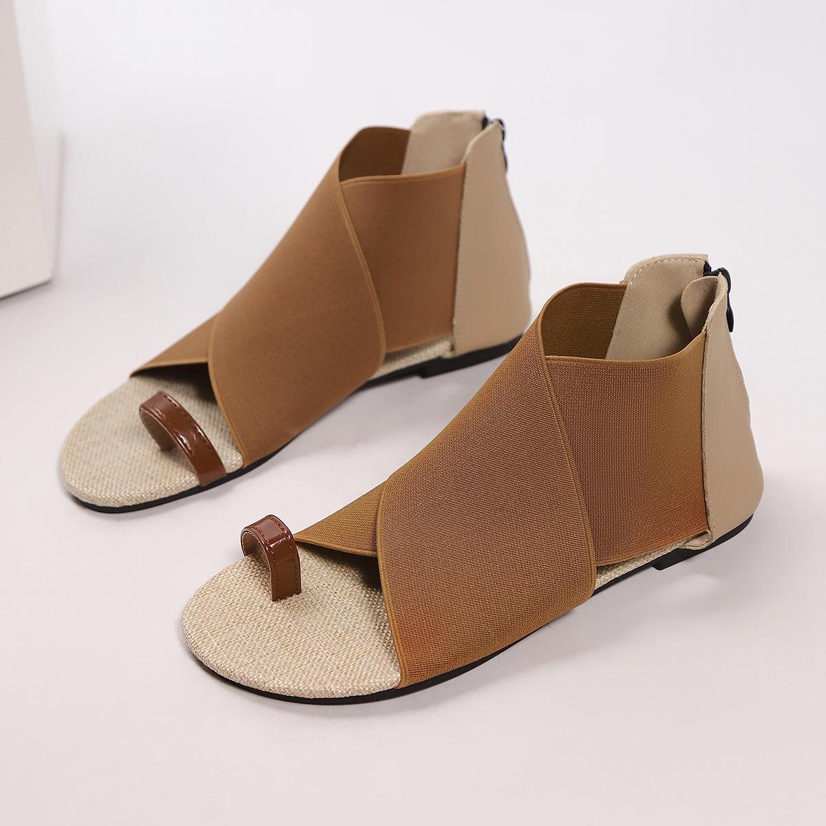 

Летние новые модные сандалии с широкими ремешками, повседневные сандалии с закрытым носком для пляжа, сандалии на плоской подошве с задней молнией 43 шоколадный