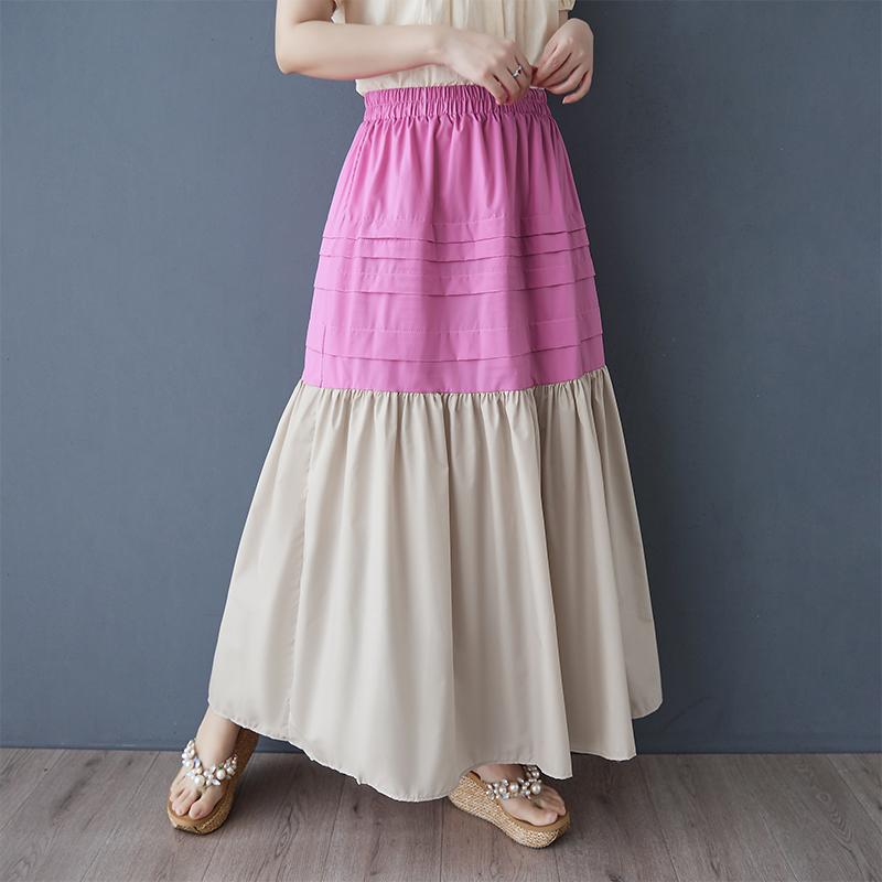 DIMANAF 2025 Spring Summer Plus Size Women New Skirts Vintage Elastic Pleated Elegant Long Skirts High Waist