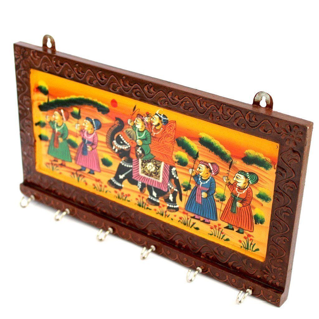 Деревянный Раджастхани Художественная Работа 6 Крючков Подвесной Брелок / Брелок - — фото 2