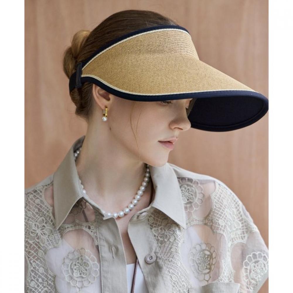 Maxza Wide Color Blocking Buckle Strap Raffia Sun Cap