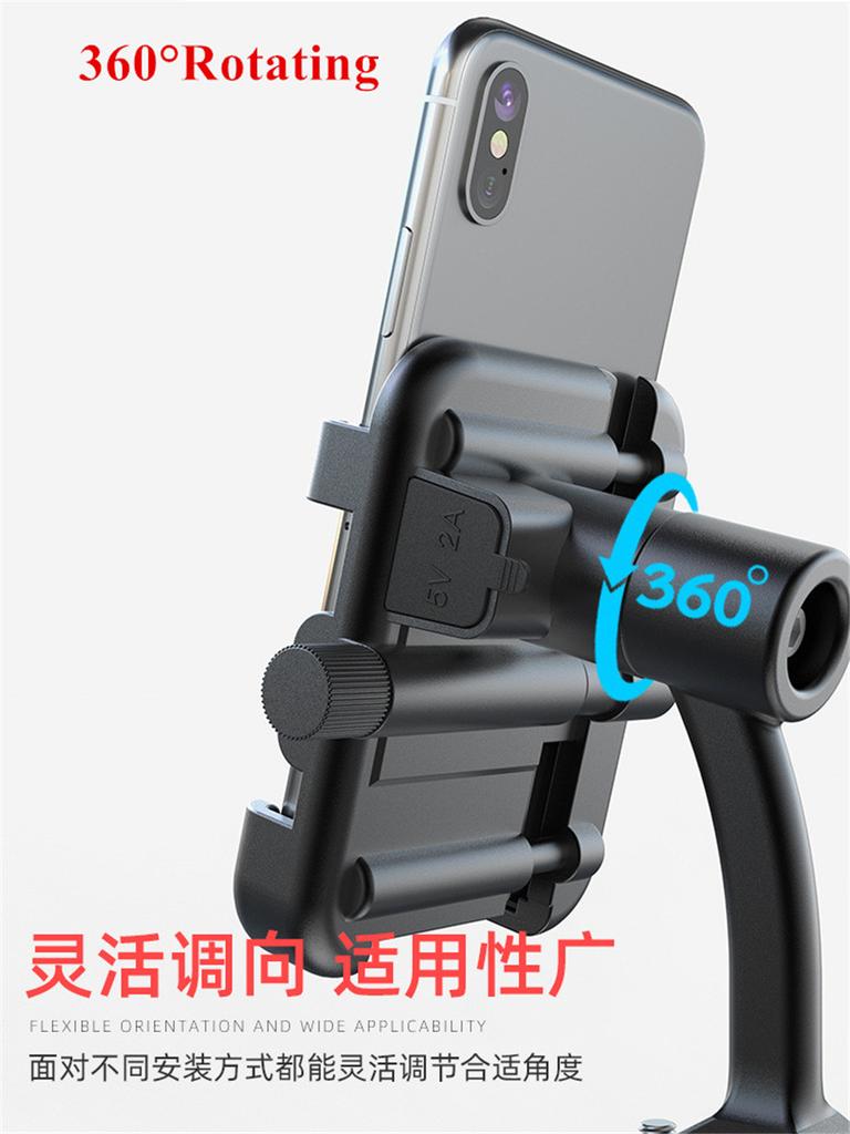 1 Set 12V Black Metal Motorcycle Cellphone Mount Holder W/USB Charger Portable