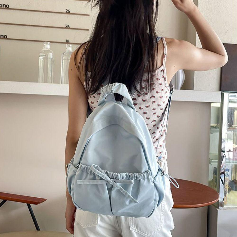 

Solid Color Nylon Backpack Korean Style Shoulders Bag Fashion Bow Backpack Women жовтий