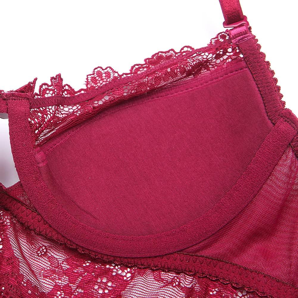 code lingerie sexy garter temptation set [Sexy 1701] Women's 4-piece set, bra, shorts, belt, stockings, (SV399-75D-Red)