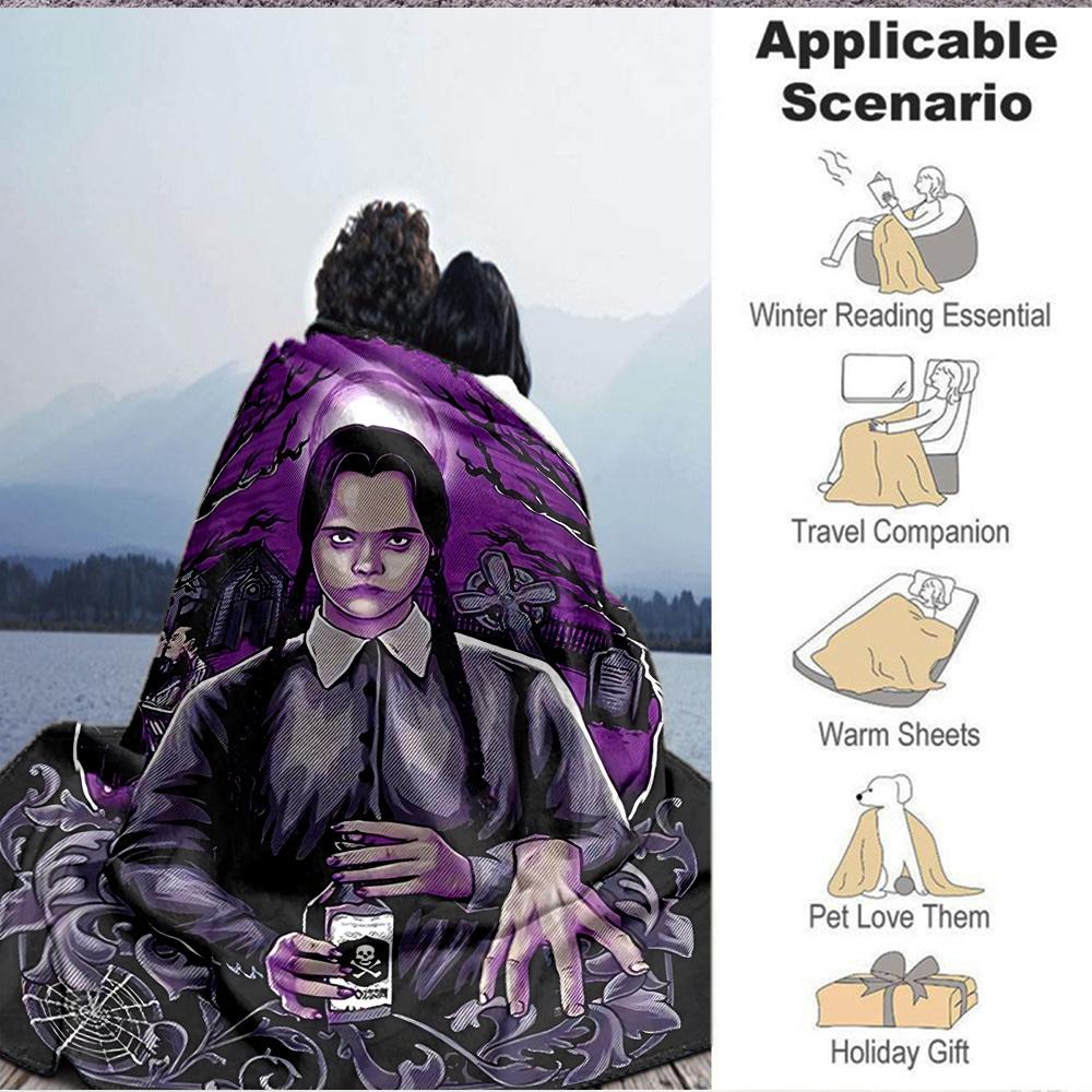 1pc Wednesday Flannel Blanket [Cozy Throw Blanket] For Sofa, Bed, Travel, Camping, Livingroom, Office, Couch, Chair, And Bed