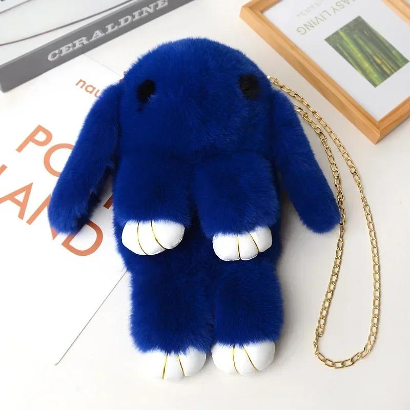 Niedliche flauschige Pompons aus Kaninchenfell Kettentasche Damen Cartoon Hase Umhängetasche Flauschiger Hase Schulterplüschrucksack Mädchen Geburtstagsgeschenke