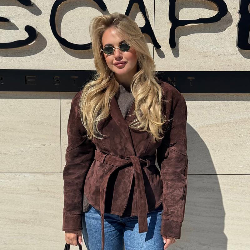 Wildlederjacken Mantel Damen Lässig Langarm Locker Patchwork Übermantel Damen Verbandjacken Neuer High Street Mantel