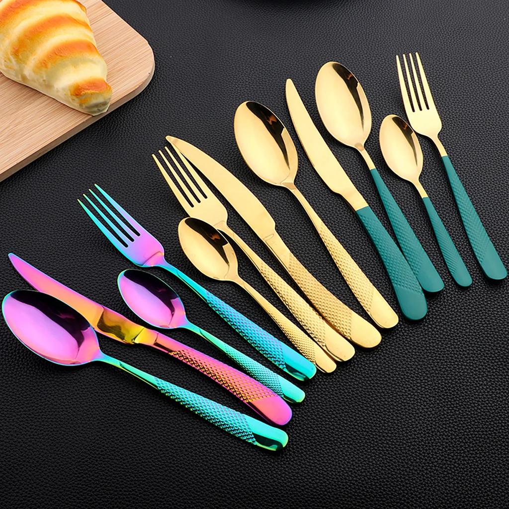 30Pcs Tableware Set Stainless Steel Mirror Gold Dinnerware Set Knife Fork Tea Spoon Flatware Kitchen Home Cutlery Set