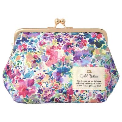 Cute and Stylish Botanical Cosmetic Pouch with a Clasp Made In Japan with a Magical Design In Flower-patterned Closure. Cotton-touch Finish. "Urarami