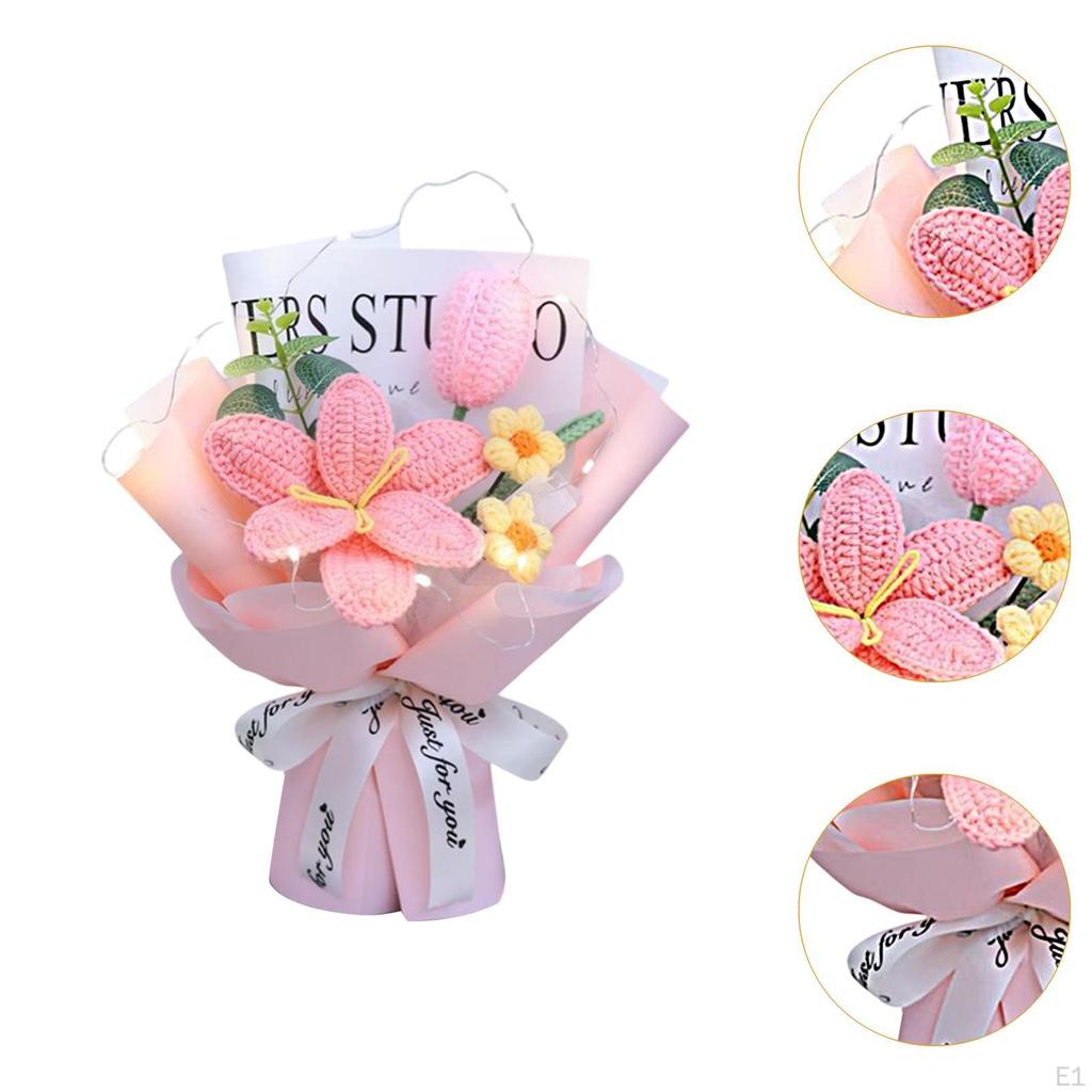 Crochet Flower Bouquet ,Handmade Knitted Tulips ,Mother's Day Decor Faux for Anniversary