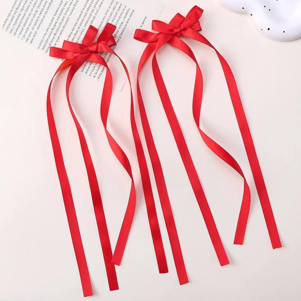 LOVEKIKI 2Pcs Long Tassel Hair Bow Hair Clips for Girl Lovely Ribbon Headwear Ins Party Ponytail Barrette Women Hair Accessories