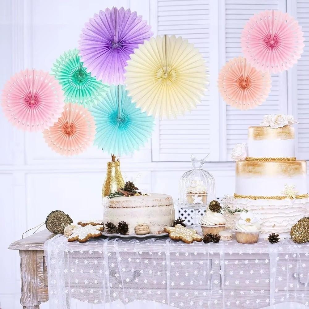 6Pcs/Set Hanging Ornaments Paper Fan Flowers Flower Paper Crafts Wedding Party Decoration
