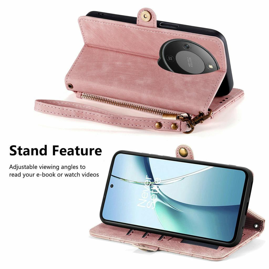 For Honor X70 Pro 5G Case Zipper Wallet Geometry Lines Leather Phone Cover with Strap