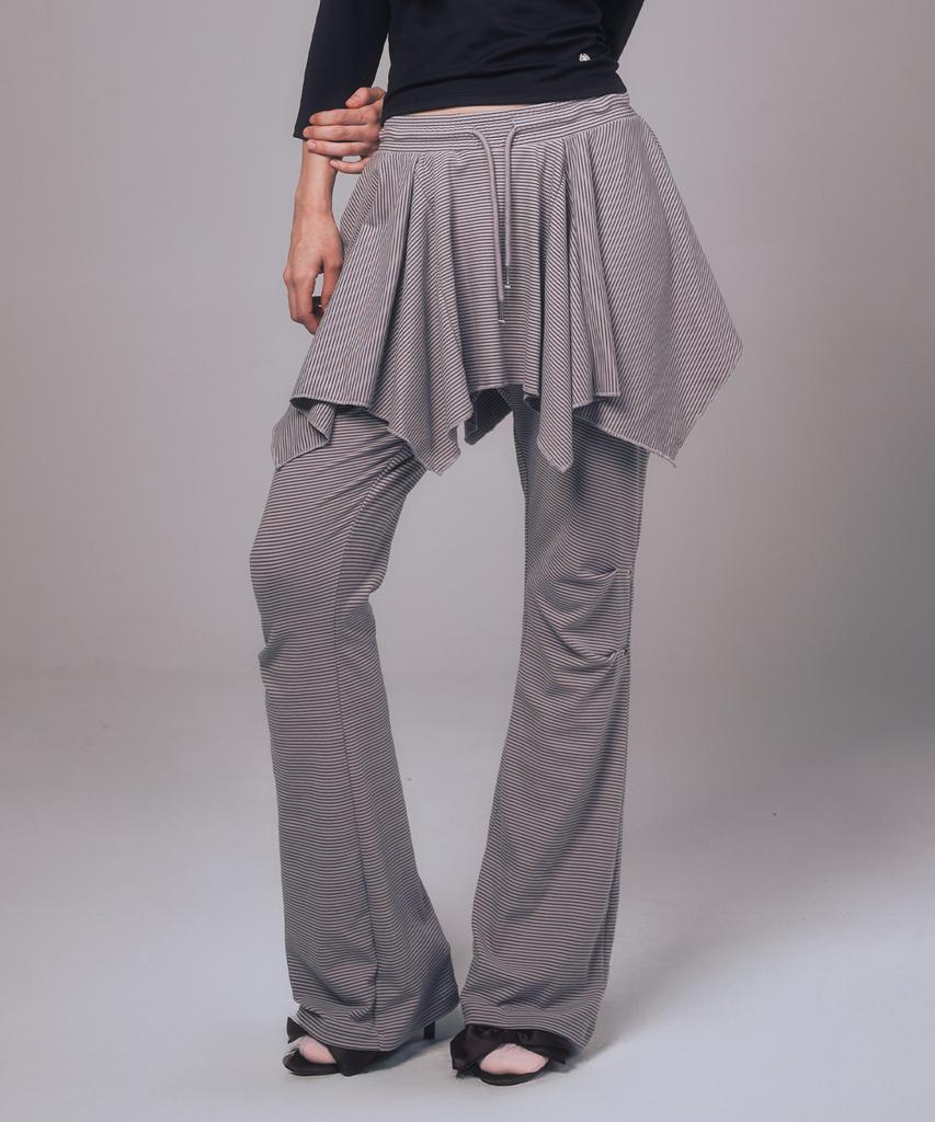 YOUHEE Flare Layered Skirt Pants Gray