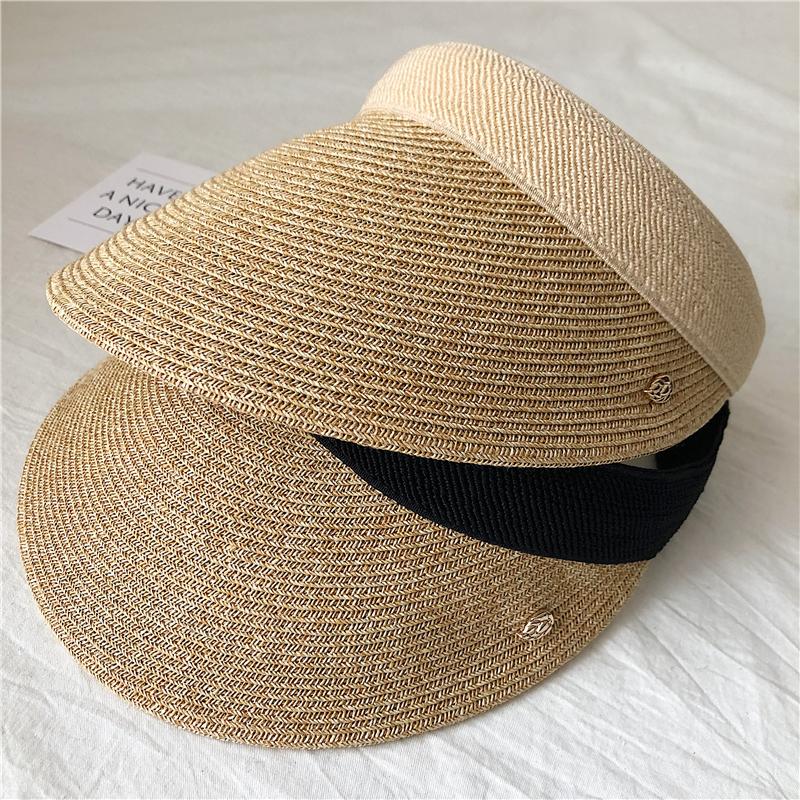 

Straw empty top hat Children s temperament Versatile travel sunscreen topless ponytail headband Sun hat tide one size fits all чорний