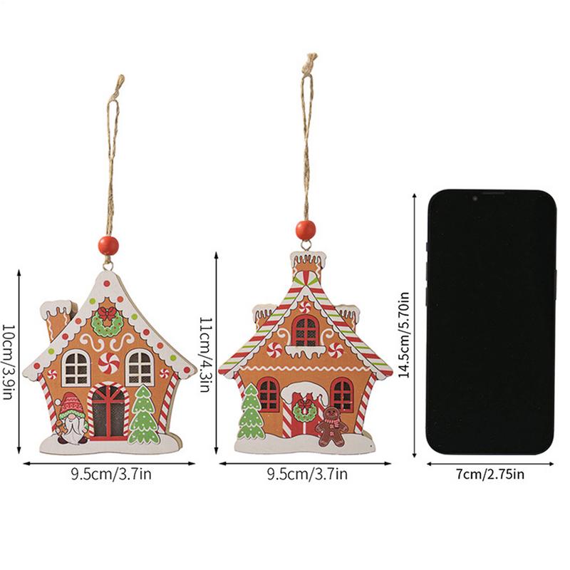 Christmas Tree Ornaments 2 Piece Wooden Pendant With Light Gingerbread House Christmas Tree Pendant For Holiday Party Supplies