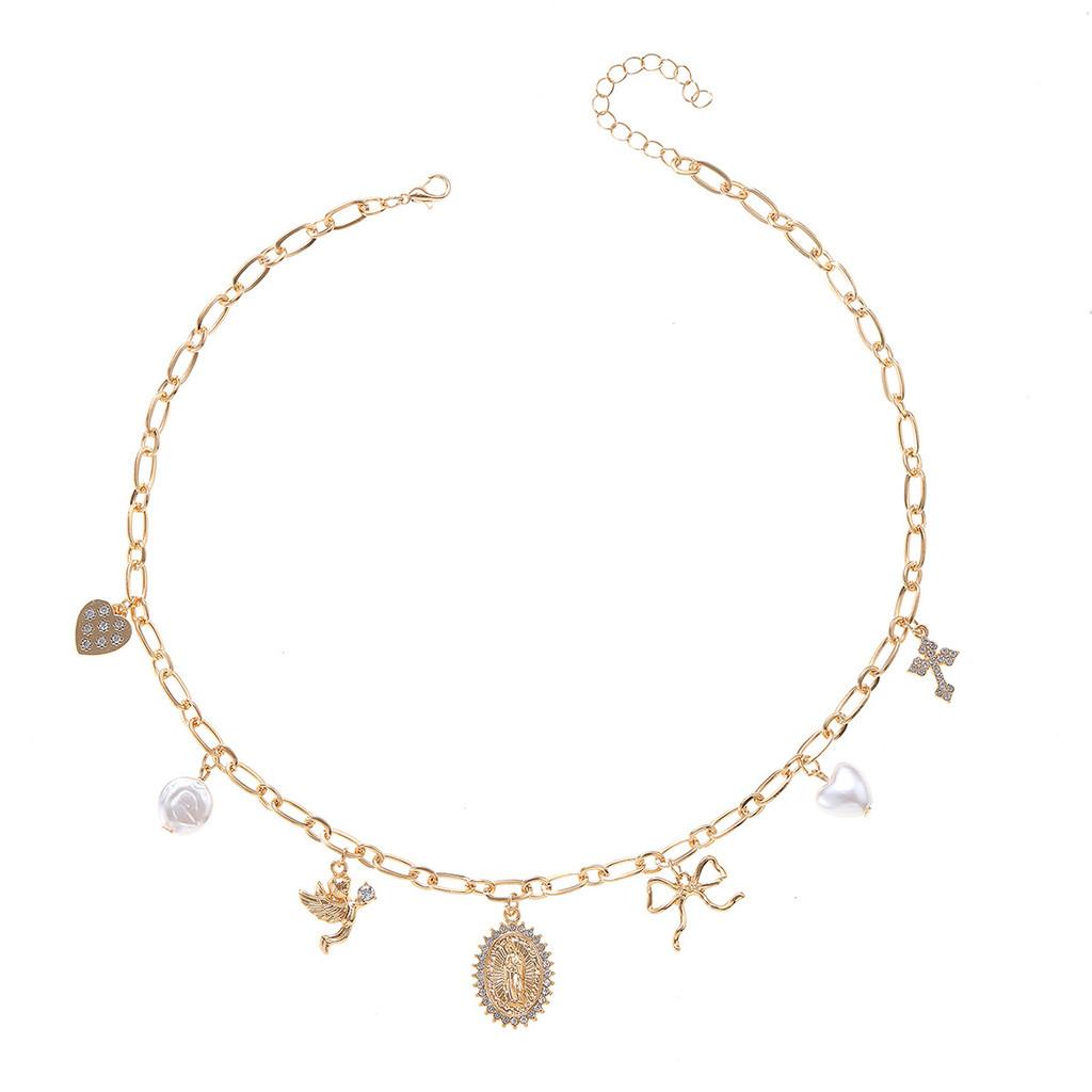 

Pearl Butterfly Bow Necklace With Geometric Cross Pendant For Women Summer 2025