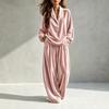 Completo due pezzi in velluto da donna con colletto a revers, top incrociato, pantaloni a vita alta a gamba larga, elegante loungewear