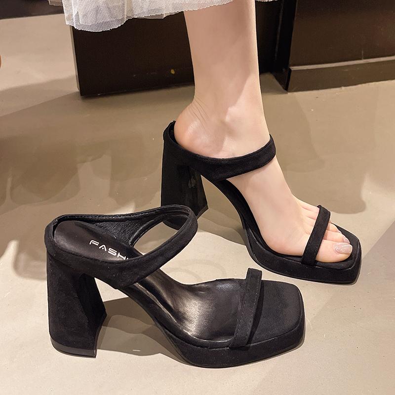 Leopard Print High-heeled Slippers for Women in Summer, New High-end Temperament Thick Heel Platform Non-slip Sandals