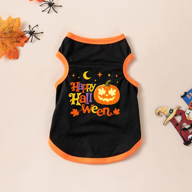 Halloween Dog Costume Pumpkin Print Vest for Small Dogs and Cats, Festive Holiday Pet Outfit for,