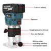 MUSTOOL 388V 850W Cordless Electric Trimmer Woodworking Engraving Slotting Trimming Milling Machine Wood Router with 1/2 Battery