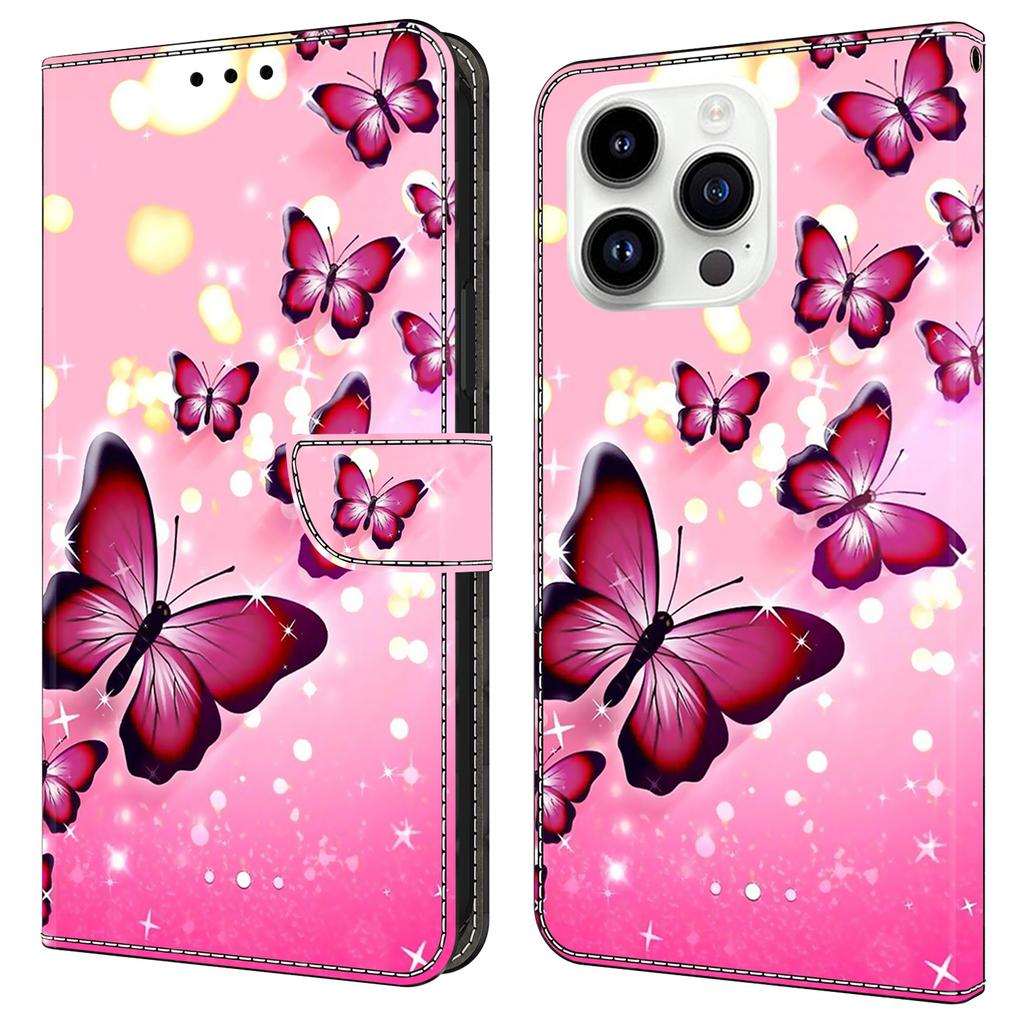 For iPhone 16 Pro Max Case Wallet Stand Pattern Printing PU Leather Flip Phone Cover