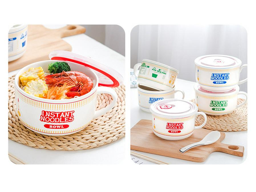 Japanese Ceramic Ramen Bowl Set: Includes Lid, Handle Bowl, Spoon, Chopsticks, and Gift Box - Perfect for Home, Dorm, and Lunch.
