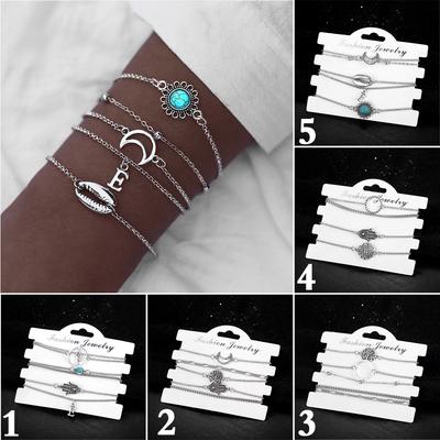 Dámské módní vícevrstvé sady náramků Boho Moon Letter Charm náramky Plážové šperky dárky